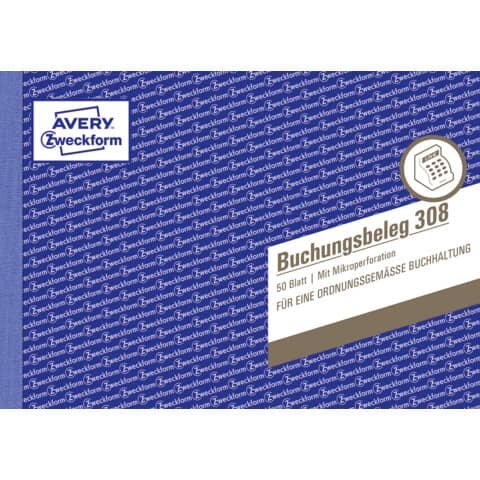 AVERY ZWECKFORM 308 Buchungsbeleg, DIN A5 quer, mikroperforiert, 50 Blatt, weiß