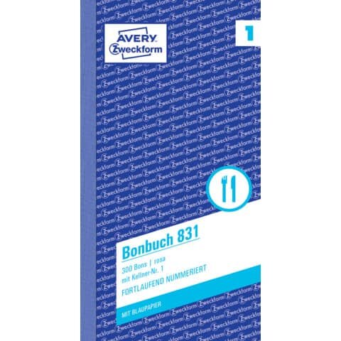 AVERY ZWECKFORM 831 Bonbuch, Kompaktblock, mit Kellner-Nr., 2 x 50 Blatt, rosa