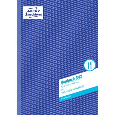 AVERY ZWECKFORM 842 Bonbuch, DIN A4, fortlaufend nummeriert, 2 x 50 Blatt, gelb, weiß