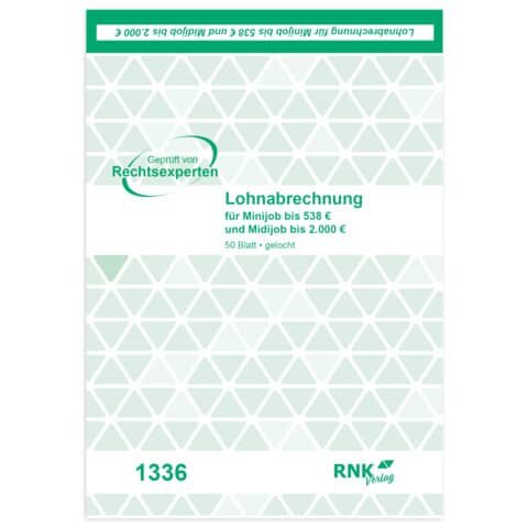 RNK Lohnabrechnungblock Minijobs - DIN A5, 50 Blatt