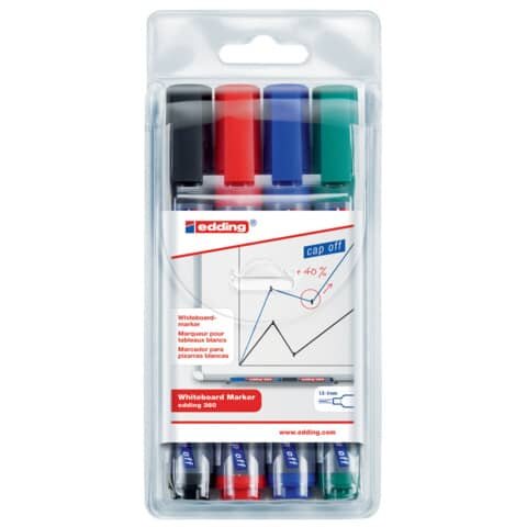 EDDING 360 Boardmarker - nachfüllbar, 1,5 - 3mm, 4 Farben, Etui