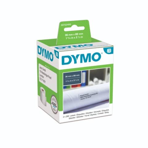 DYMO Etikettenrollen für Etikettendrucker S0722400 weiß, 89,0 x 36,0 mm, 2 x 260 Etiketten