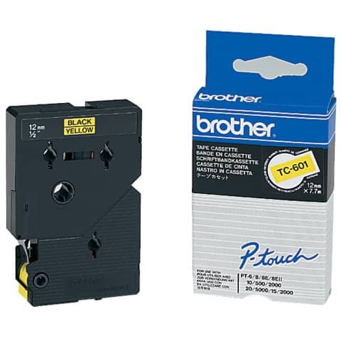 brother Schriftband TC-601 TC601, 12 mm schwarz auf gelb