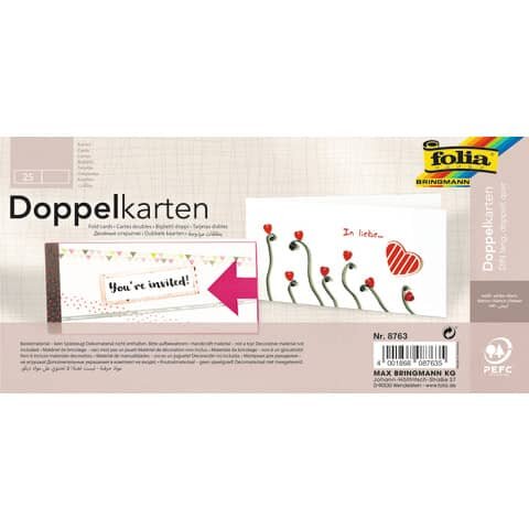 FOLIA Briefkarte - DL quer, 190 g/qm, weiß, doppelt, 25 Stück