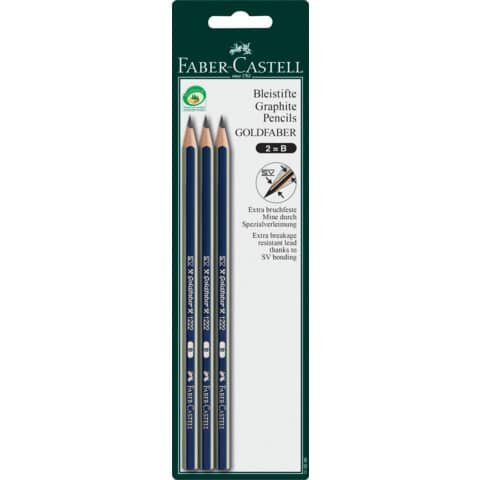FABER CASTELL Bleistift DESSIN® - B, 3er Blisterkarte, blau-silber-gestreift