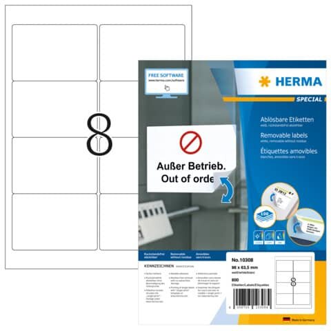 800 HERMA Etiketten 10308 weiß 96,0 x 63,5 mm