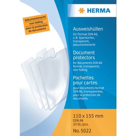 HERMA 5022 Ausweishüllen - 110x155 mm für Format DIN A6, Sparbücher, geprägt, dokumentenecht