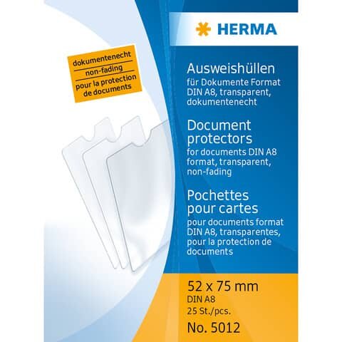 HERMA 5012 Ausweishüllen - 52x75 mm für Format DIN A8, geprägt, dokumentenecht