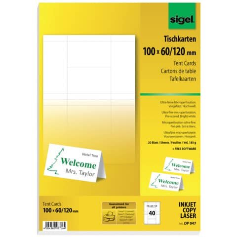 SIGEL Tischkarten 10,0 x 6,0 cm, 40 St.