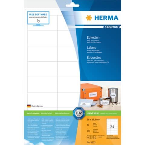 240 HERMA Etiketten 8633 weiß 66,0 x 33,8 mm