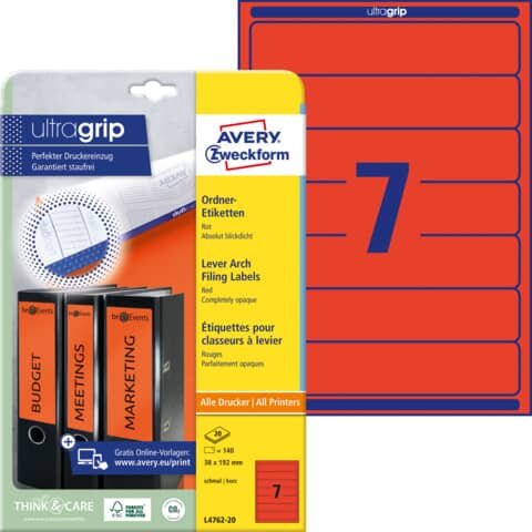 140 AVERY Zweckform Ordneretiketten L4762-20 rot