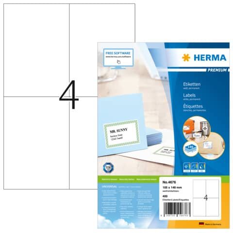 400 HERMA Etiketten 4676 weiß 105,0 x 148,0 mm