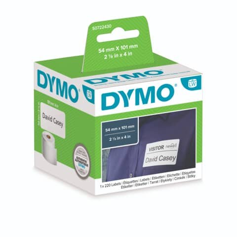 DYMO Etikettenrolle für Etikettendrucker S0722430 weiß, 54,0 x 101,0 mm, 1 x 220 Etiketten