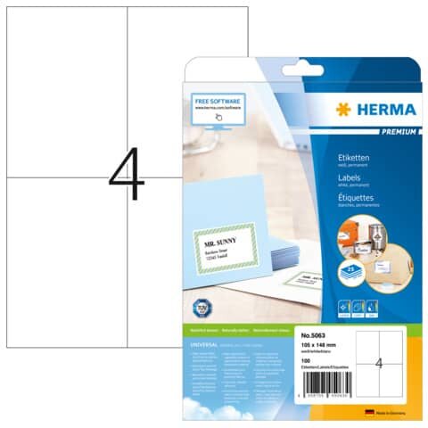 100 HERMA Etiketten 5063 weiß 105,0 x 148,0 mm