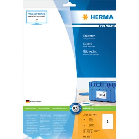 10 HERMA Etiketten 8637 weiß 210,0 x 297,0 mm