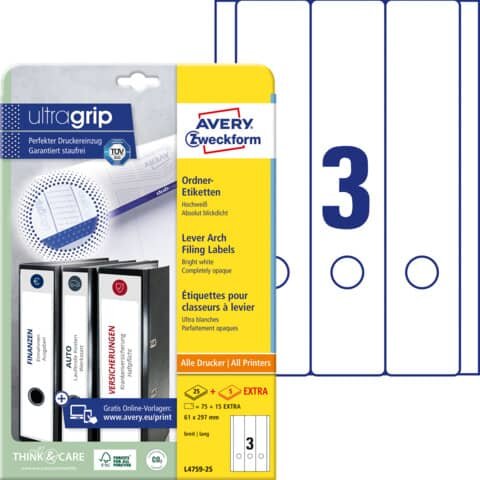 90 AVERY Zweckform Ordneretiketten L4759-25 weiß