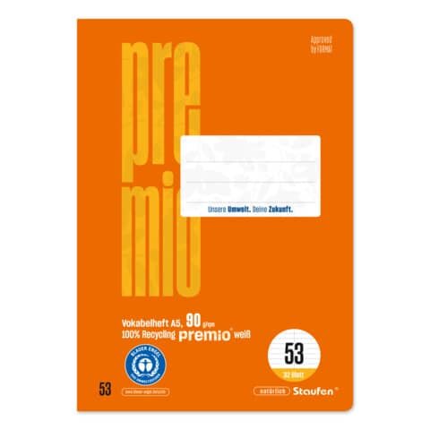 STAUFEN PREMIO Vokabelheft - LIN53, A5, 32 Blatt, 90 g/qm, 9 mm liniert mit 1 MST
