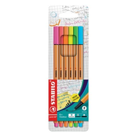 STABILO point 88 NEON Fineliner farbsortiert 0,4 mm, 6 St.