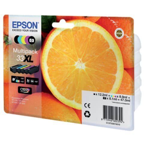 Original Epson Tintenpatrone MultiPack High-Capacity Bk,C,M,Y,PBK EasyMail (C13T33574011,33XL,T3357,T33574011)