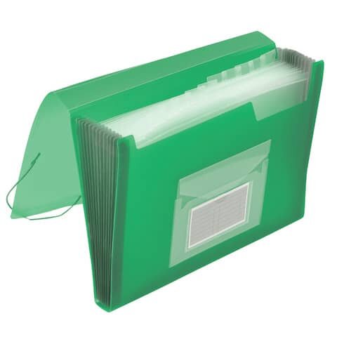 Q-CONNECT Fächermappe - 13 Taschen, 250 Blatt, PP, transluzent grün