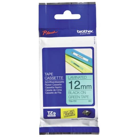 BROTHER TZe-731 Schriftbandkassette - laminiert, 12 mm x 8 m, schwarz auf grün