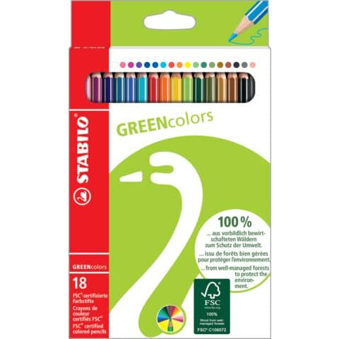 STABILO Umweltfreundlicher Buntstift - GREENcolors - 18er Pack - mit 18 verschiedenen Farben