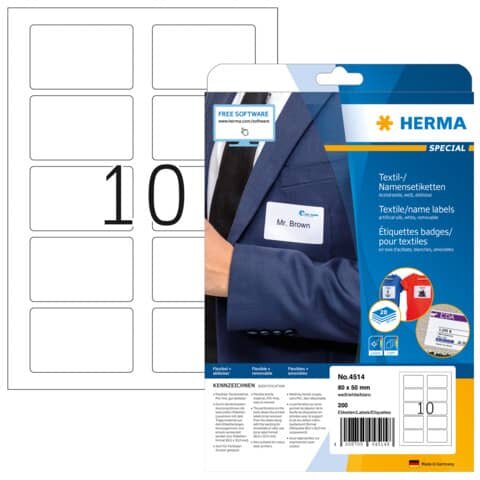 200 HERMA Namensetiketten 4514 weiß 80,0 x 50,0 mm
