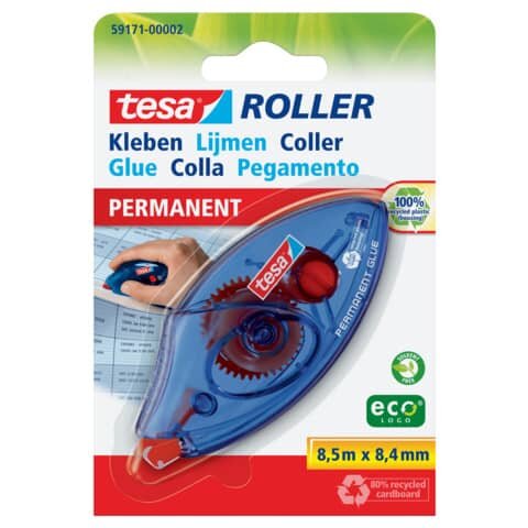 TESA Kleberoller Einweg - permanent, 8,5 m x 8,4 mm, blau