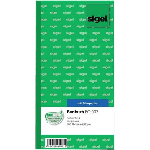SIGEL Bonbuch - Kellner-Nr. 2, 360 Abrisse,  BL, rosa, 105x200 mm, 2 x 60 Blatt