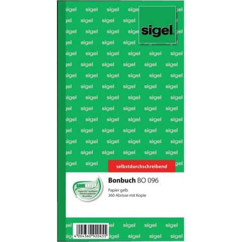 SIGEL Bonbuch - o. Kellner-Nr., 360 Abrisse, SD, gelb, 105x200 mm, 2 x 60 Blatt
