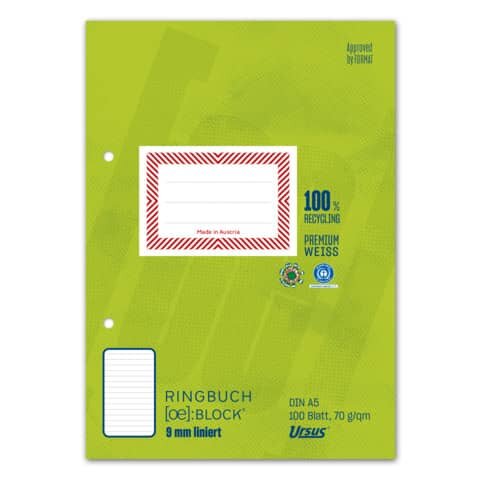 STAUFEN GREEN Ringbuchblock - A5, 100 Blatt, 70 g/qm, liniert