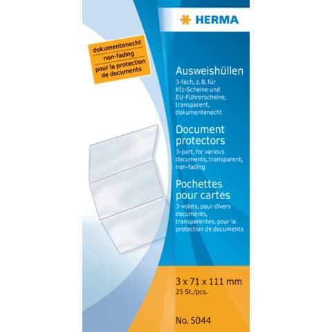 HERMA 5044 Ausweishüllen - 3x 71x111 mm Klapphüllen, geprägt, dokumentenecht