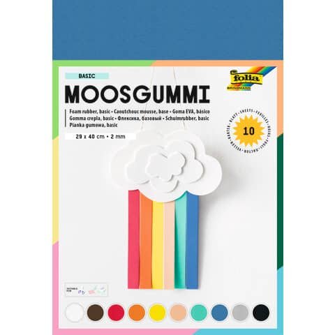 FOLIA Moosgummi - 29 x 40 cm, 10 Farben sortiert