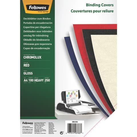 FELLOWES Deckblätter Chromolux - A4, Karton 250 g/qm, rot, 100 Stück