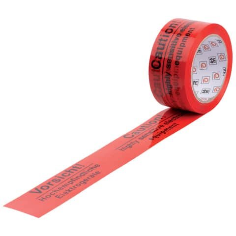 WIHEDÜ Warnband "Vorsicht hochempfindliche Elektrogeräte" - rot/schwarz, 50 mm x 66 m