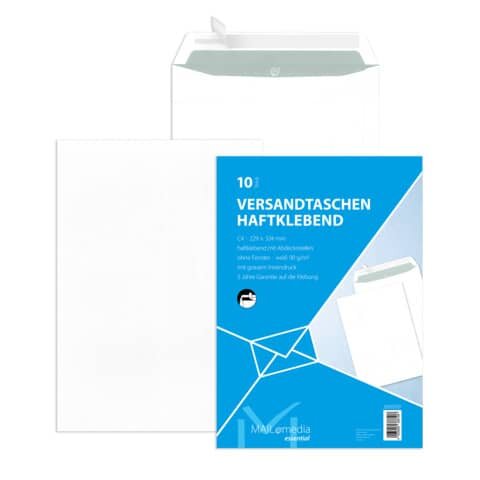 MAILMEDIA Versandtaschen C4 , ohne Fenster, haftklebend, 90 g/qm, weiß, 10 Stück