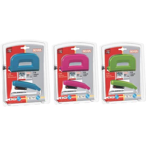 NOVUS Heftgerät E15 + Locher E210 - sortiert, inkl. Heftkammern, Blisterverpackung