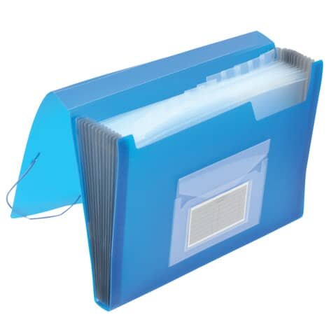 Q-CONNECT Fächermappe - 13 Taschen, 250 Blatt, PP, transluzent blau