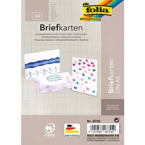 FOLIA Briefkarte - A6, 190 g/qm, weiß, einfach, 100 Stück