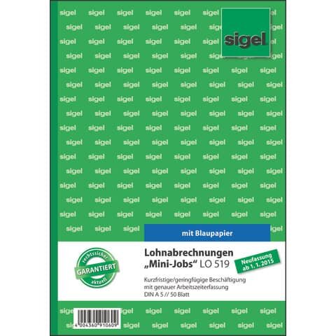 SIGEL Lohnabrechnung für geringfügig/kurzfristig Beschäftigte Formularbuch LO519