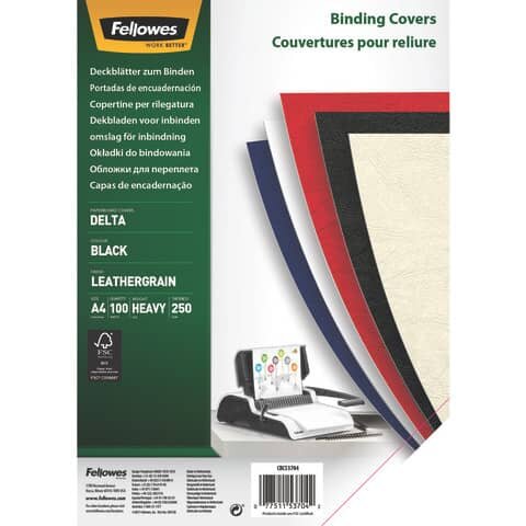 FELLOWES Deckblätter - Lederstruktur, A4, schwarz, 100 Stück