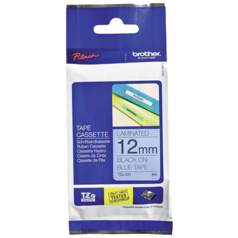 brother Schriftband TZe-531 TZE531, 12 mm schwarz auf blau