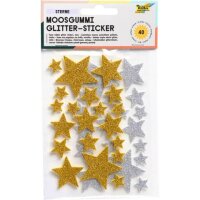 FOLIA Moosgummi Glitter Sticker - 40 Sterne sortiert,...