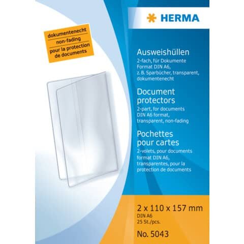 HERMA 5043 Ausweishüllen - 2x 110x157 mm (A6) Klapphüllen, geprägt, dokumentenecht