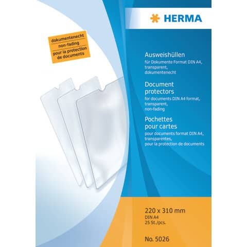 HERMA 5026 Ausweishüllen - 220x310 mm für Format DIN A4, geprägt, dokumentenecht