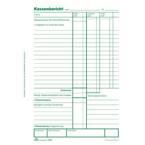 RNK Kassenbericht - Block mit Vorsteuer-Erfassung, 50 Blatt, DIN A5