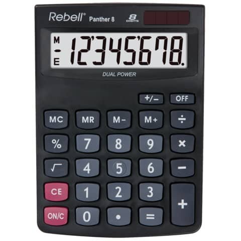 REBELL Tischrechner Panther 8, 4 Speicherfunktionen, 8 Stellen, 143x102x29mm, schwarz