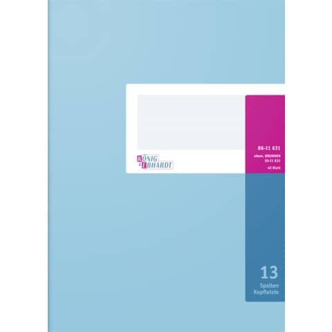 KÖNIG & EBHARDT Spaltenbuch Kopfleisten-Ausführung - A4, 13 Spalten, 40 Blatt, Schema über 2 Seite