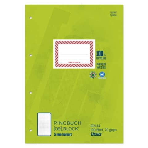 STAUFEN GREEN Ringbuchblock - A4, 100 Blatt, 70 g/qm, liniert