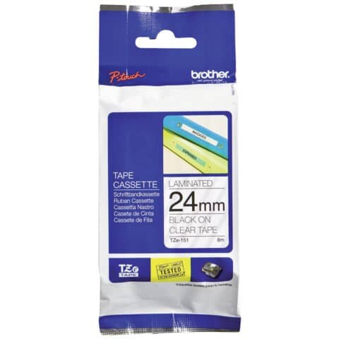 brother Schriftband TZe-151 TZE151, 24 mm schwarz auf transparent